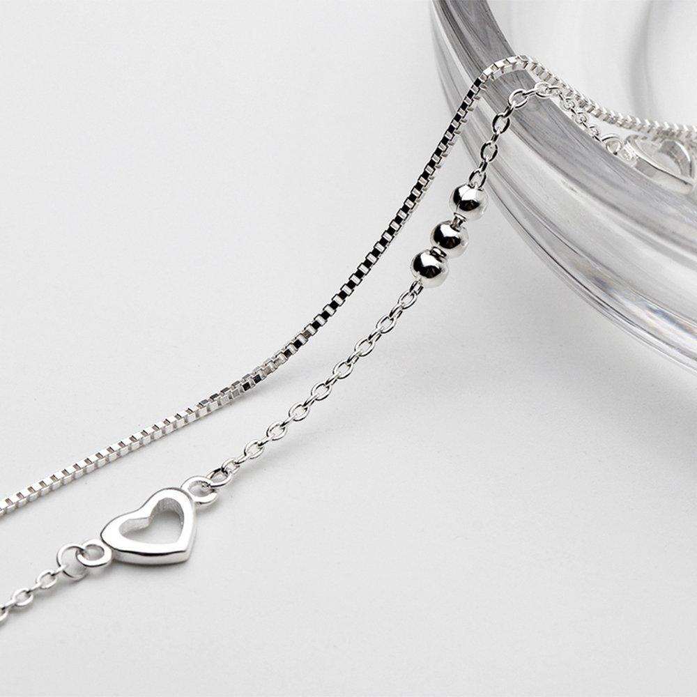 2-row chain heart ball silver bracelet