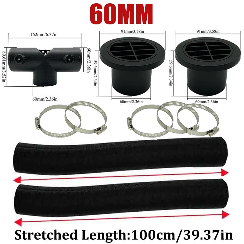 60mm 75mm Car Air Diesel Heater 2x Air Outlet Vent + 1x Valve Flap Outlet + 2x Warm Duct Pipe + 5x Clamp For Webasto Eberspacher
