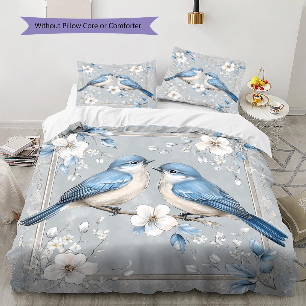 Blue Bird  Pattern Bedding Quilt Set  Home Decoration  Gift (1 * duvet cover + 2 * pillowcase, without core)