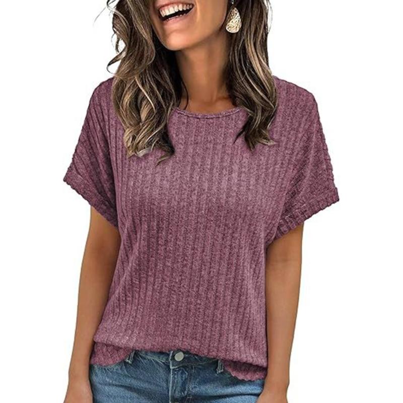 Women's 2025 Short Sleeve Crew Neck T Shirt Casual Loose Ribbed Knit Pullover Sweater Tops Summer Spring Outfits Gifts