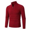 Men's Casual Solid Color Semi-zipper Stand-up Collar Knitted Sweater, Men's Fleece Warm Knitted Pullover Sweater