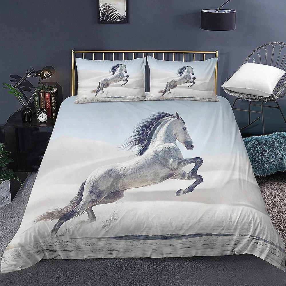 Bettbezug-Set mit 3D-Tierdruck, dominantes galoppierendes Pferde-Bettwäscheset, weiche 2/3-teilige Polyester-Bettbezüge mit Kissenbezug