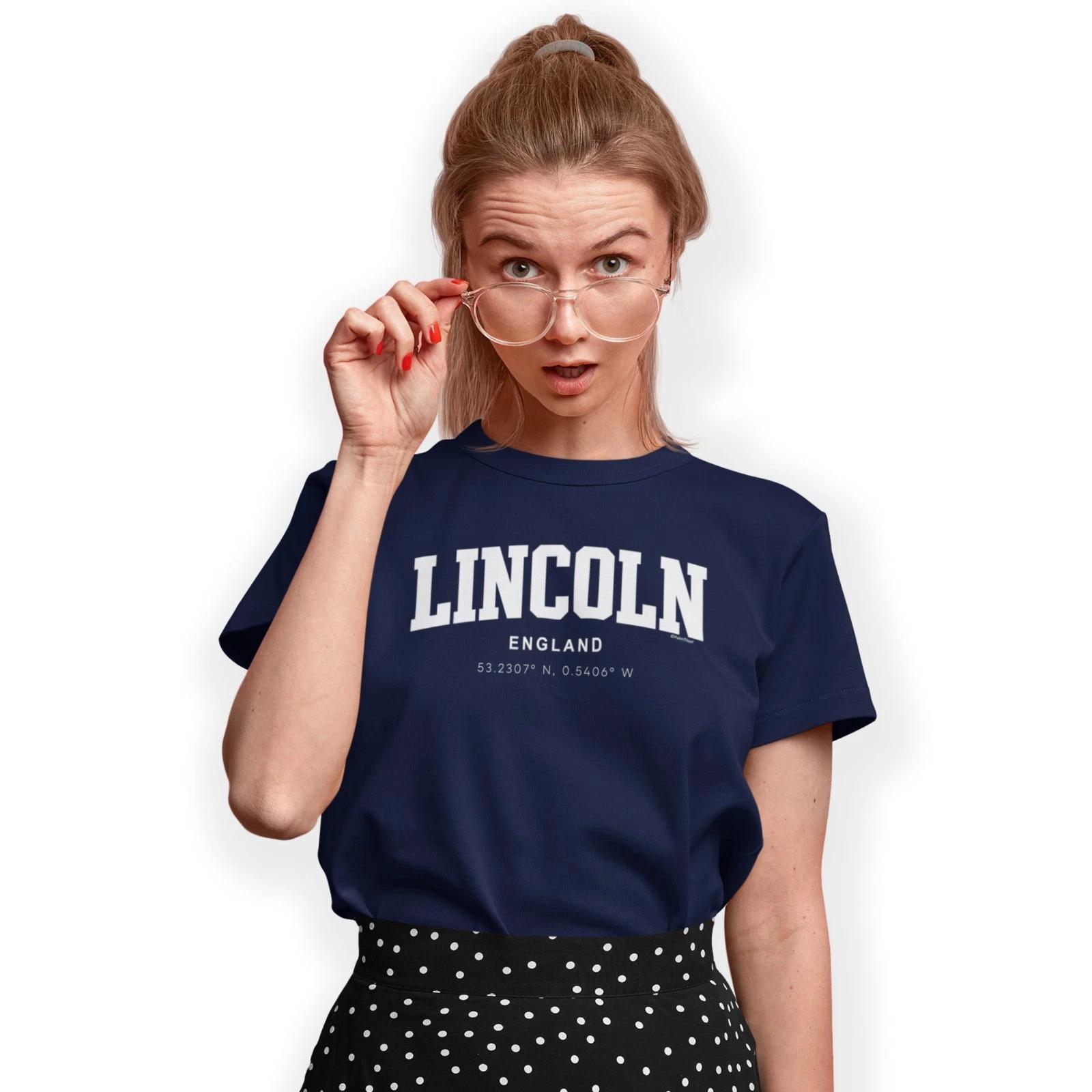 Lincoln Varsity Style Print With Coordinates Hand Printed T-Shirt M