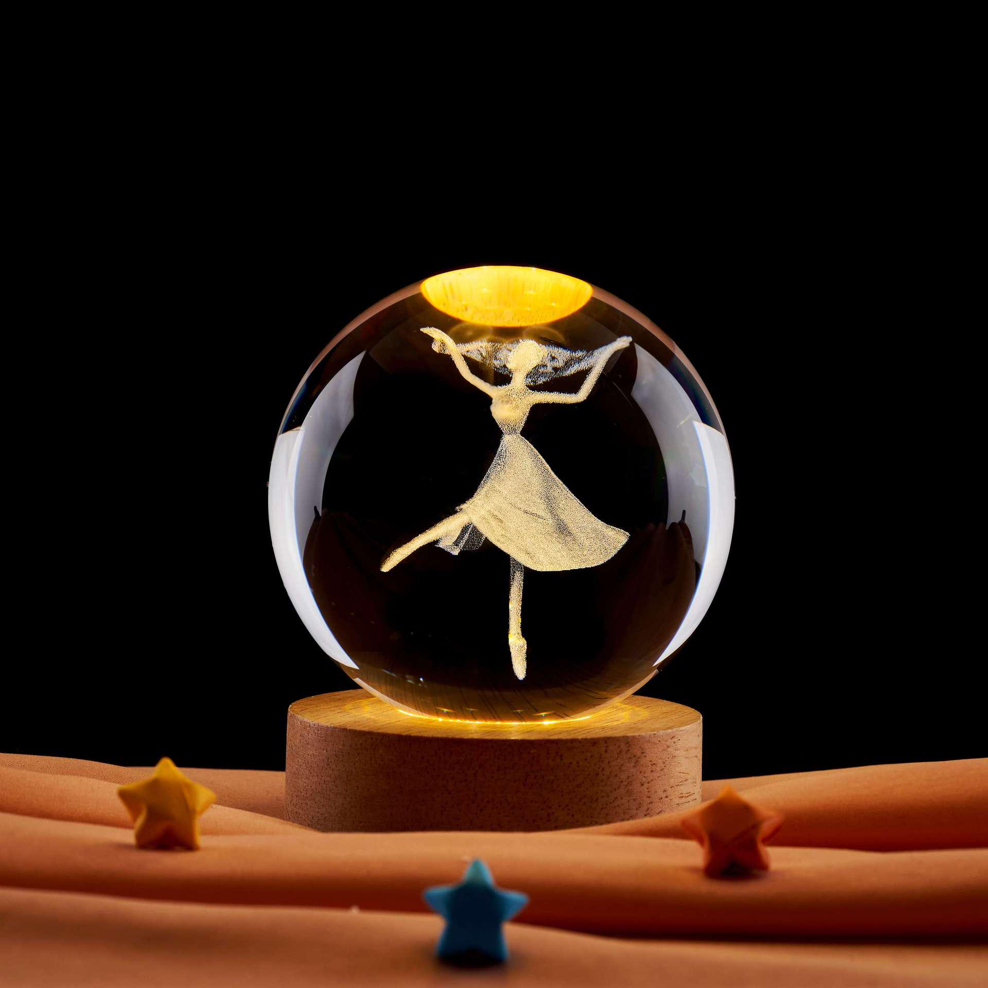 Dreamy Night Light 3D Crystal Ball Ornament: Ballet Series, Luminous Gift for Boyfriend