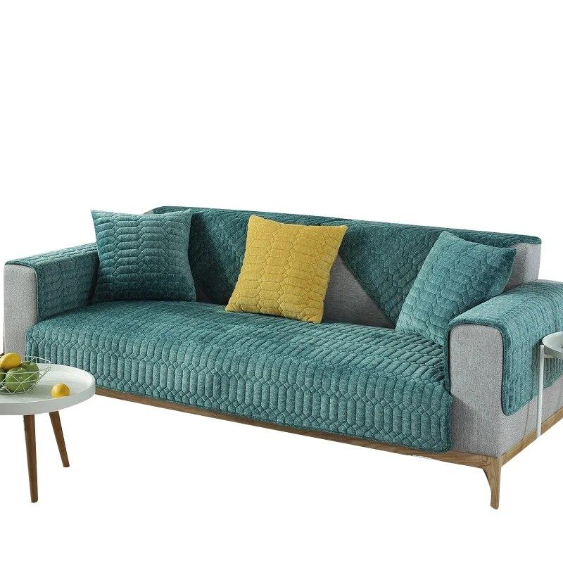Crystal Velvet Sofa Polyester Winter Plush Sofa Cushion Uniform Color Modern Simple Sofa Cover