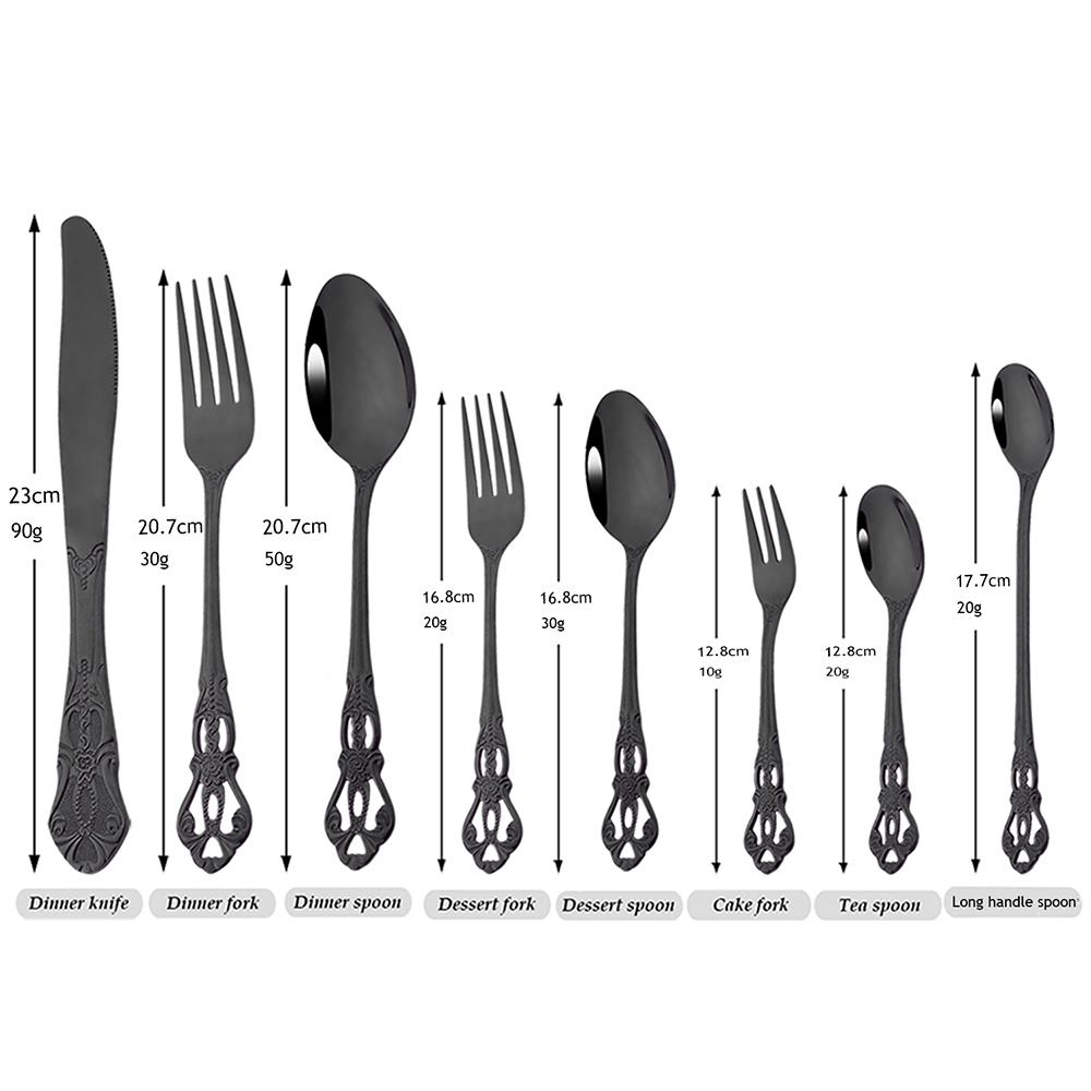 Black Kitchen Cutlery Set 1Pcs Knife Dessert Fork Tea Spoon Dinnerware Set Stainless Steel Flatware Vintage Tableware Set