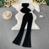 Western Style Shoulder Strap Chest Pad Tube Top Vest Women Niche Frill Top + Slimming Trumpet pants Two-piece Set