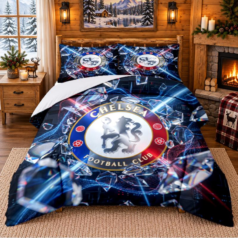 Juego de Ropa de Cama Estampado de 3 Piezas Patrón Chelsea FC Sábana Funda de Almohada Para Decoración de Dormitorio