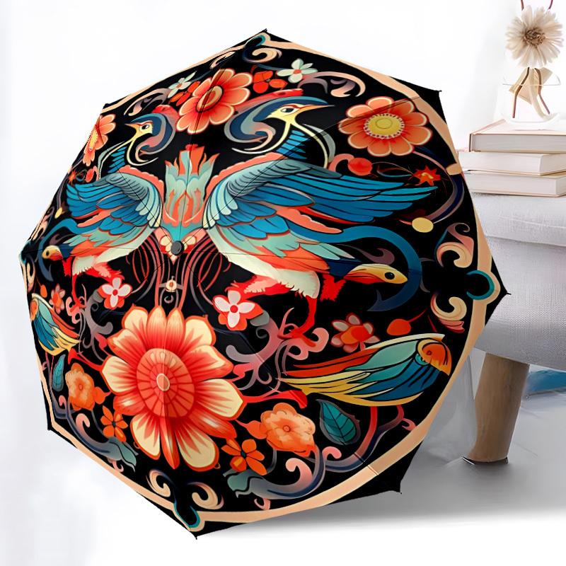 

1pc Birds, Flowers Automatic Open/Close Umbrella - Compact Travel Umbrella, Gift for Birthday, Holiday yy260106051