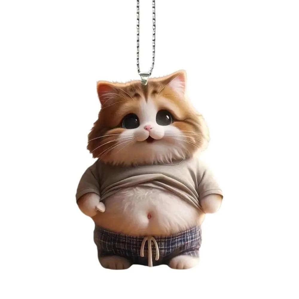 Cute 2D Flat Cat Keychain Acrylic Cartoon Car Mirror Backpacks Hanging Pendant Car Hanging Ornament Home Decor