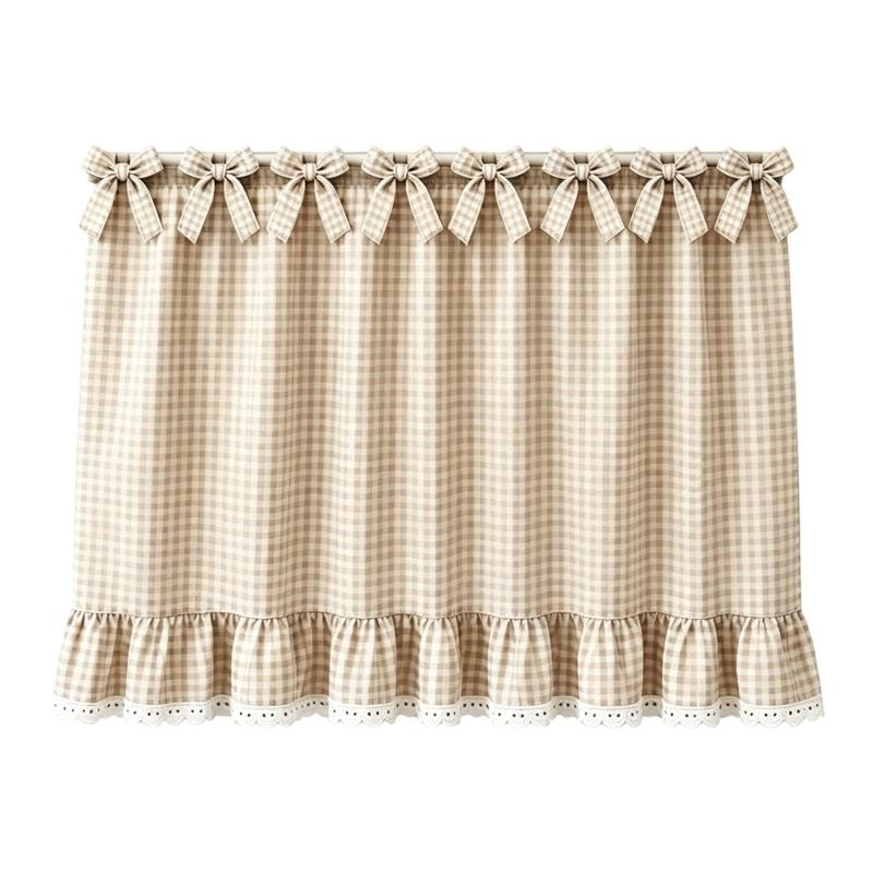 Laundry Room Appliance Cover Curtain, Tie-Top Gingham Dust Cover Panel, 30 x 21.5 In Cotton Blend for Indoor Use