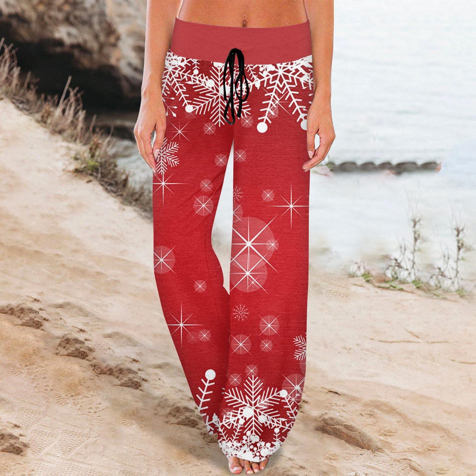Женские удобные пижамные штаны с карманами и рождественским принтом — фото 10