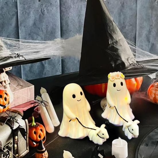LED Night Lamp Ghost Walking Dog Statue Soft Warm Glow USB Powered Lighted Indoor Figurine Lamp Halloween Decoration
