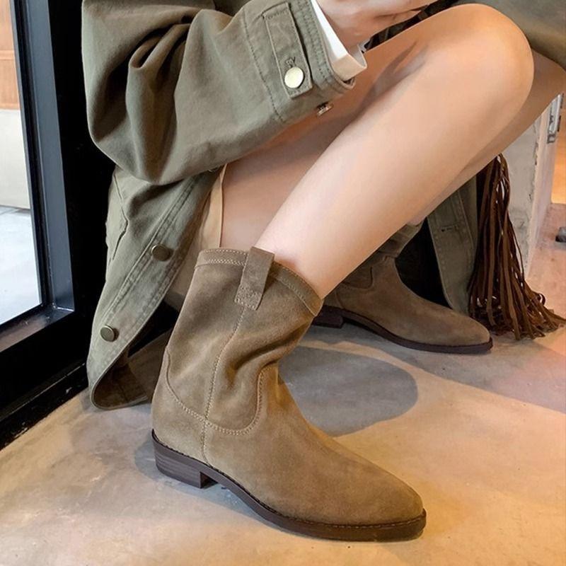 

Short boots women s thick heel pointed western cowboy boots new Martin boots spring and autumn summer single boots v mouth thin boots 35 хакі