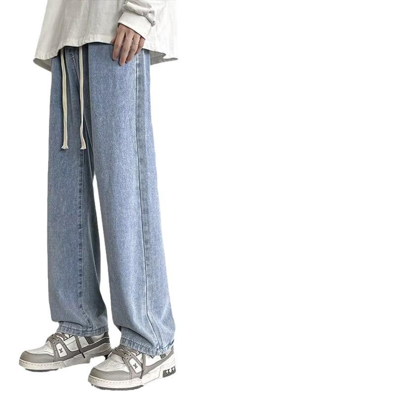American Retro Washed Jeans Men's Autumn New Foot Pleated Slightly Pulled Trousers Casual Loose Straight Pants