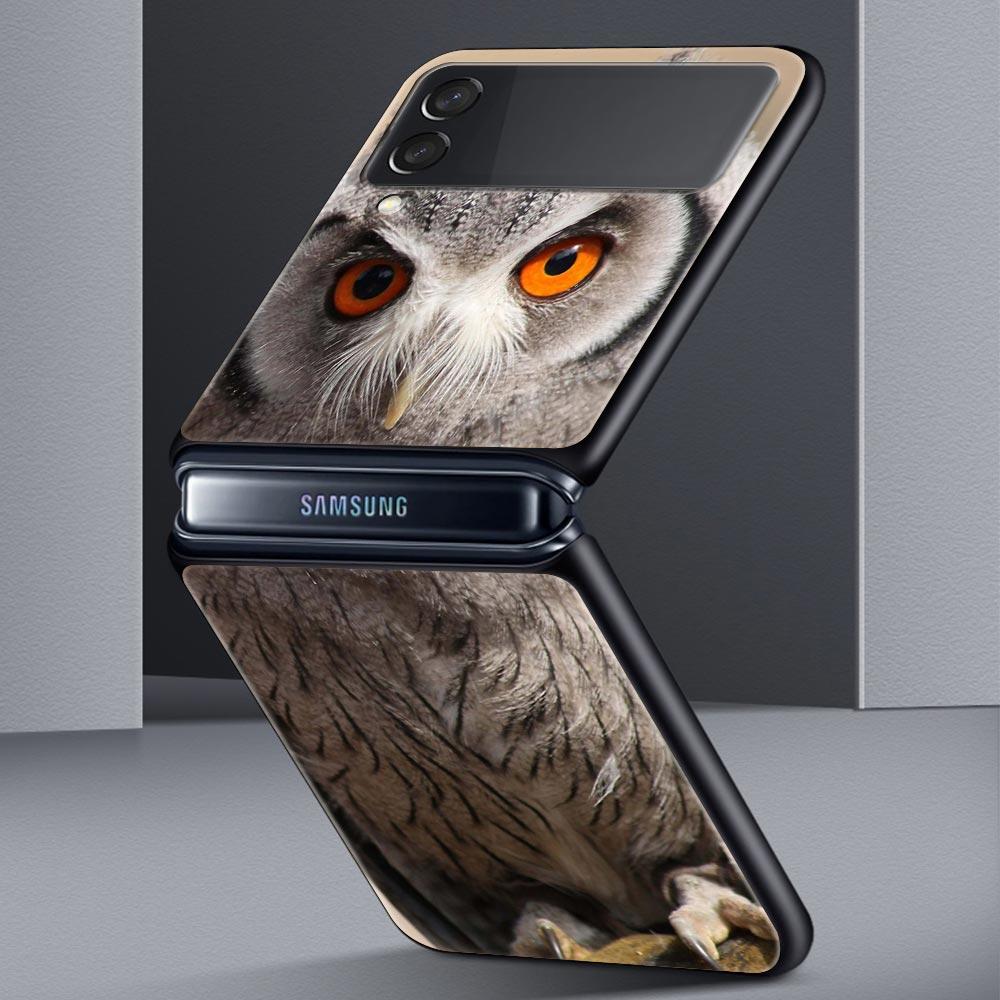 Phone Case for Samsung Galaxy Z Flip 3 4 5 Folding Mobile Shell Hard PC Fundas Protect Cover Cartoon Girl Gifts Lovely Owl
