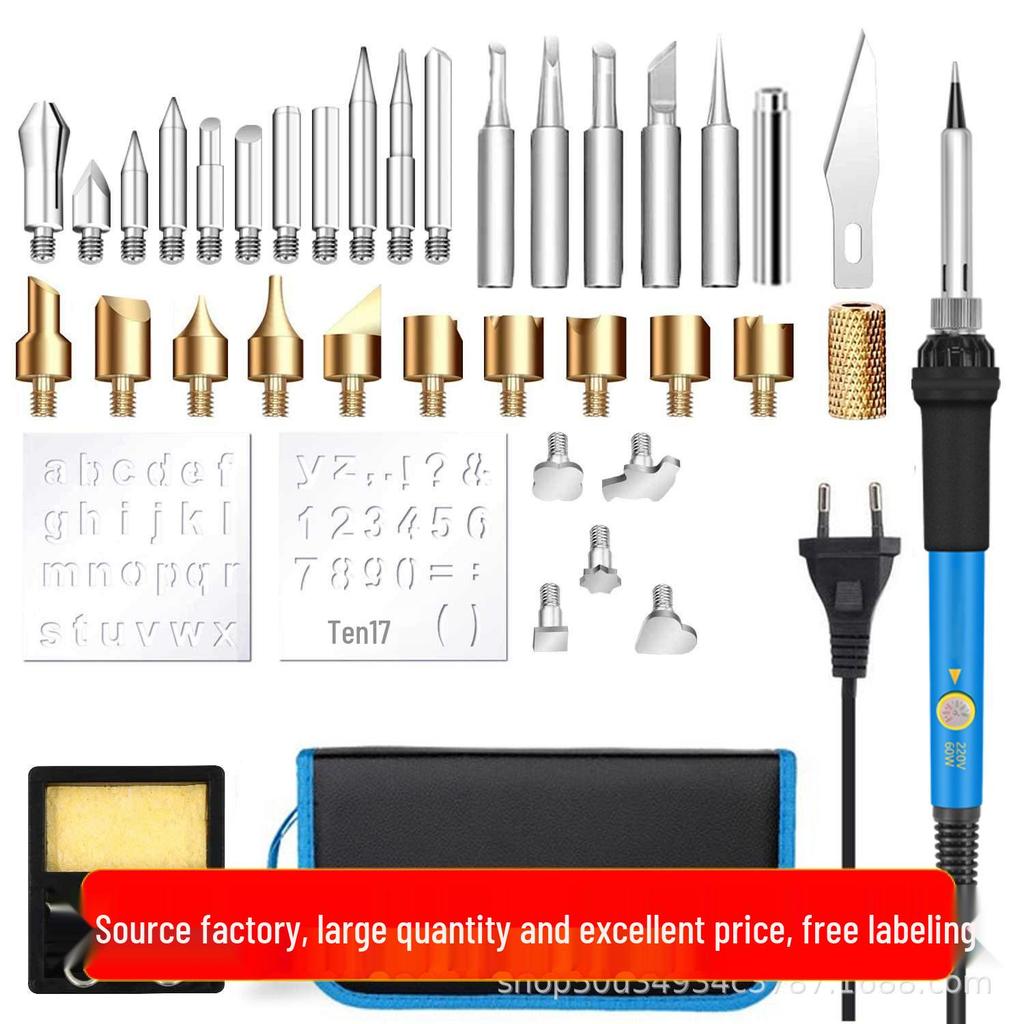 37-Piece Electric Soldering & Wood Burning Tool Set, 60W Adjustable Temp, Letter/Number Stencils, Pyrography Carving Kit