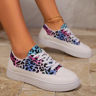 Women's Daily Summer Flat Bottomed Leopard Print Lace Up Casual Shoes 2024 Outdoor Commuting Comfortable Women's Single Shoes