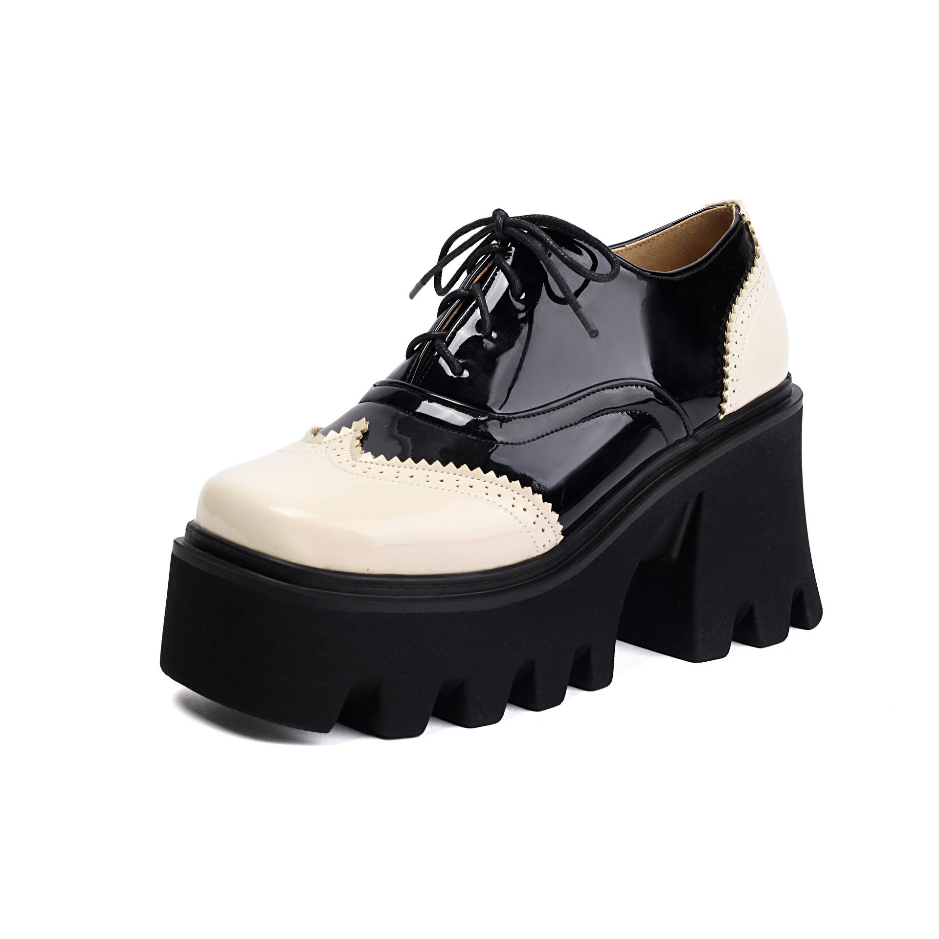 

British style lace-up student shoes color matching platform single shoes 34