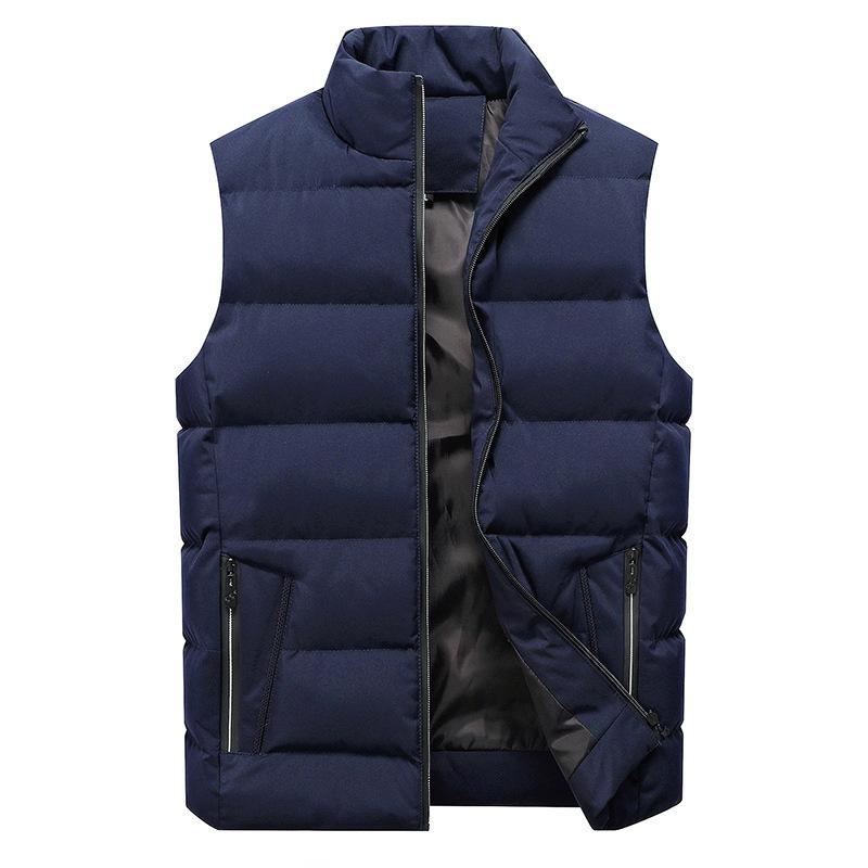 Autumn and winter new men's casual vest solid color stand-up collar vest warm vest jacket men's large size cotton vest