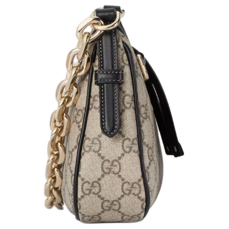 Gucci GG Emblem Double G All Over Print Design GG Coated Fabric Shoulder Bag Small Women Shoulder Bag Beige Dark-Brown 847447-FAD6L-9741