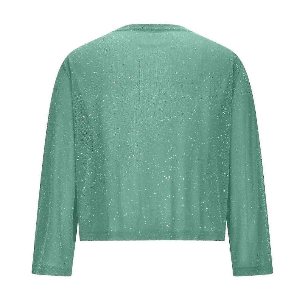 Women's Mesh 3/4 Sleeve Open Front Sequin Bolero Glitter Cropped Cardigan Jacket Cocktail Party Shrug Short Coats Sea Blue XXL New Arrival