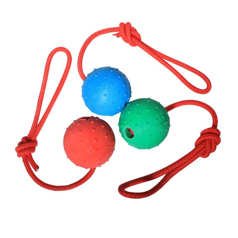 Durable Elastic Dog Toy Ball with Teething Rope Knot - Solid Pet Play Ball