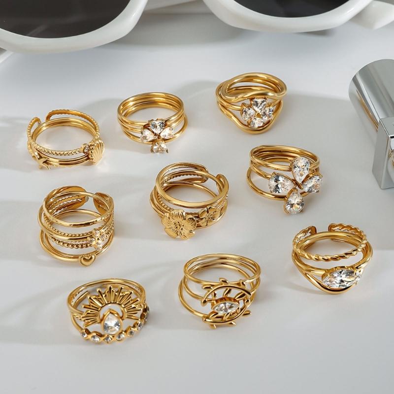 3pcs/Set Elegant 18K Gold Color Adjustable Size Threaded Ring Accessory Stylish Finger Accessories for Fashionistas