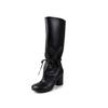 7.5CM fashionable wide tube strap high heel boots knight boots Korean version versatile round head thick heel but knee high boots