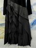 2026 Spring Women's Black Velvet Patchwork Slim Fit Luxury Long Dress