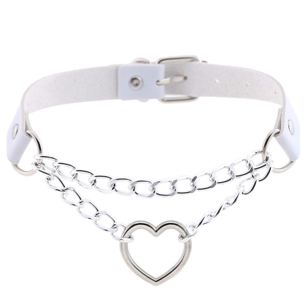 Pastelově gothický choker srdíčkový obojek pro dívku cosplay Harajuku náhrdelník krční pásek choker Kawaii růžové estetické doplňky