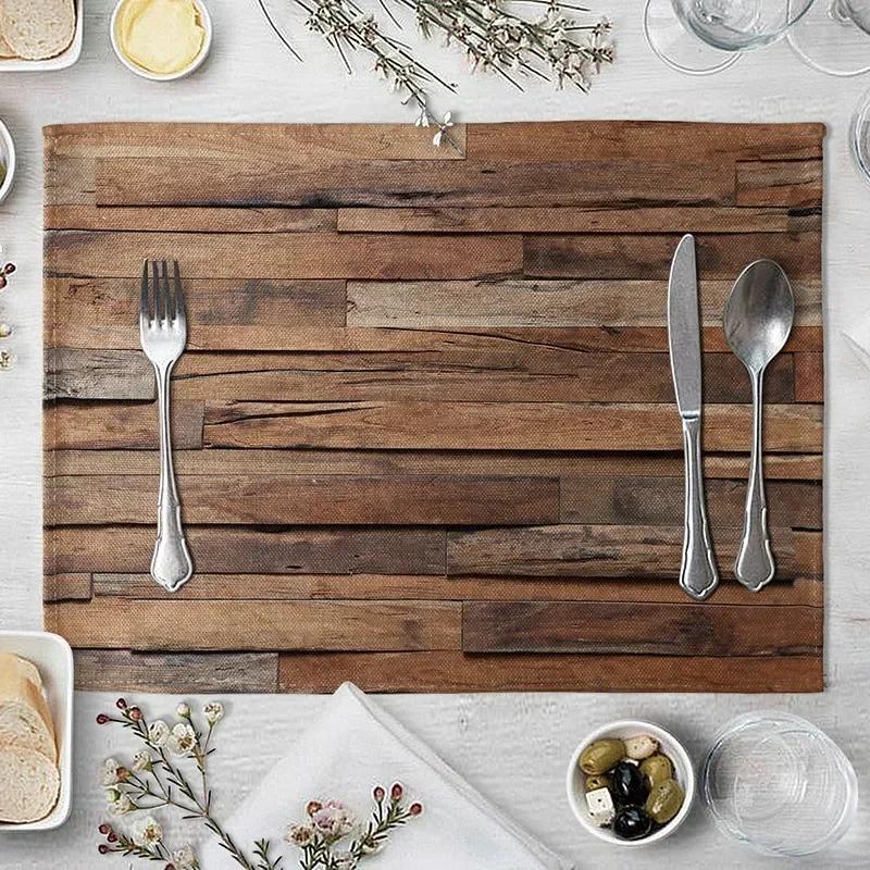 1PC Plate Mat Place Imitation Wood Grain Placemat Linen Pad 45*30cm For Dining Table  Non Slip Placemats Bowl Coaster