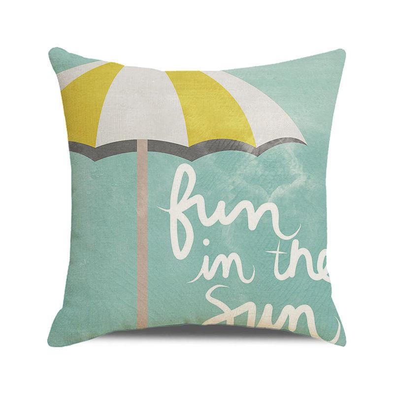 Watercolor Summer Beach Digital Printing Short Plush Pillow Covers for Car Sofa Office Cushion Cover Home Goods 60x60cm