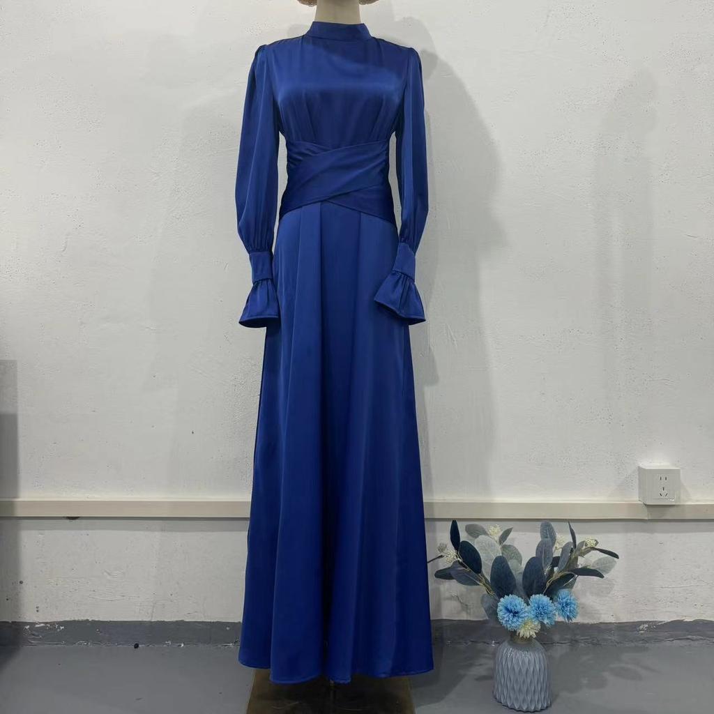 GMXIA Autumn Long Sleeve Belted Puffy Sleeve Solid Color Fairy Dress