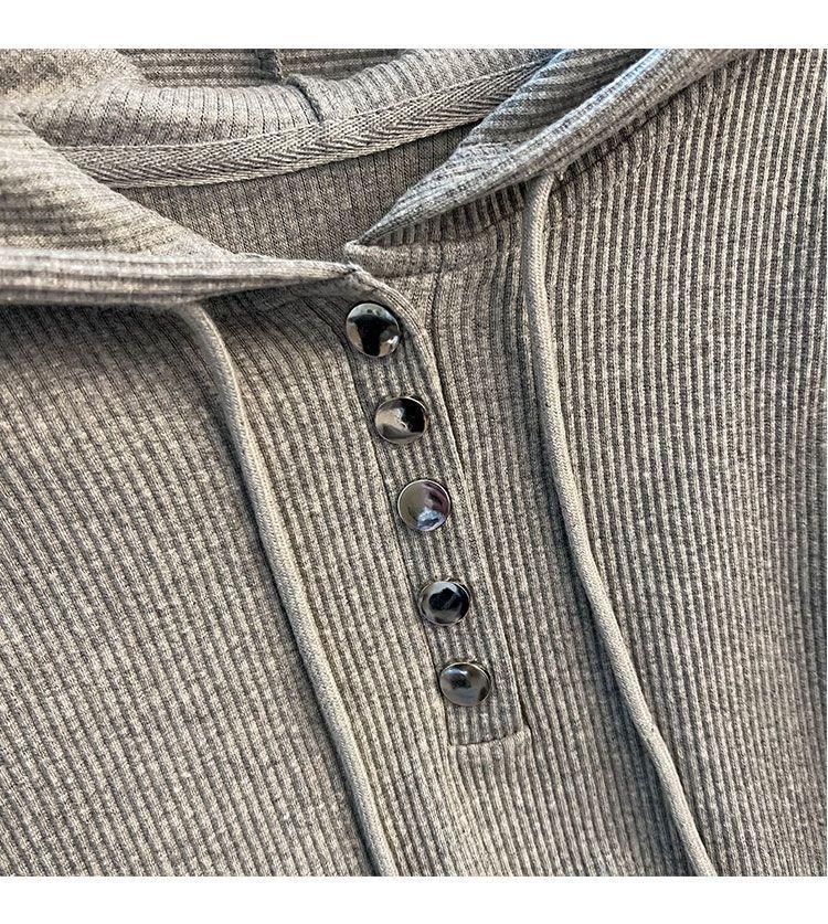 Dámské tričko nadměrné velikosti 240 jin volného střihu se stahovací kapucí a dlouhým rukávem - Jarní/podzimní zeštíhlující základní top