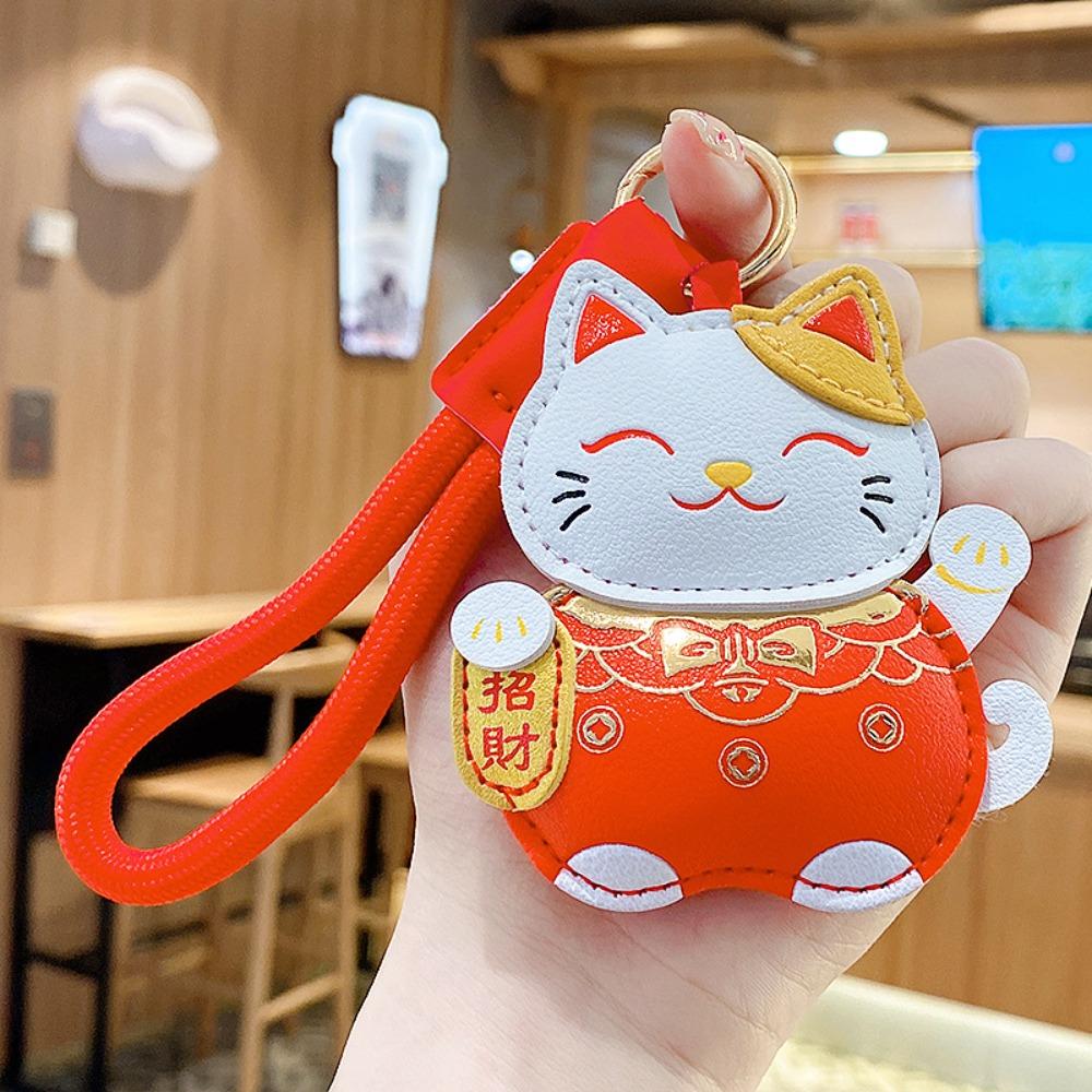 Cartoon Pu Leather Fortune Cat Keychain Fortune Horse Year Pendant Kawaii Car Keychain  Home Decor