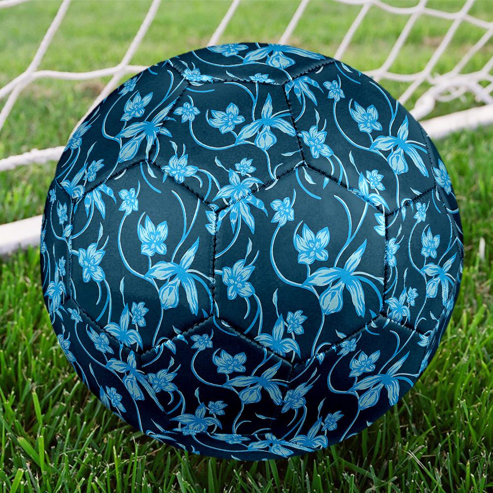 1PC Blue Floral Soccer Ball Size 5 Football Machine Sewn Indoor/Outdoor Universal Football Gift W43