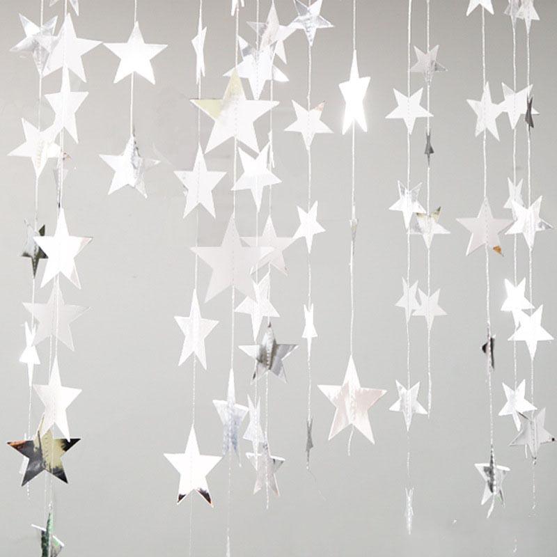 4M 7cm Shining Star Paper Drop Garland Banner Gold Silver Bunting Banner For Baby Shower Kids Room Wedding Hanging Decoration
