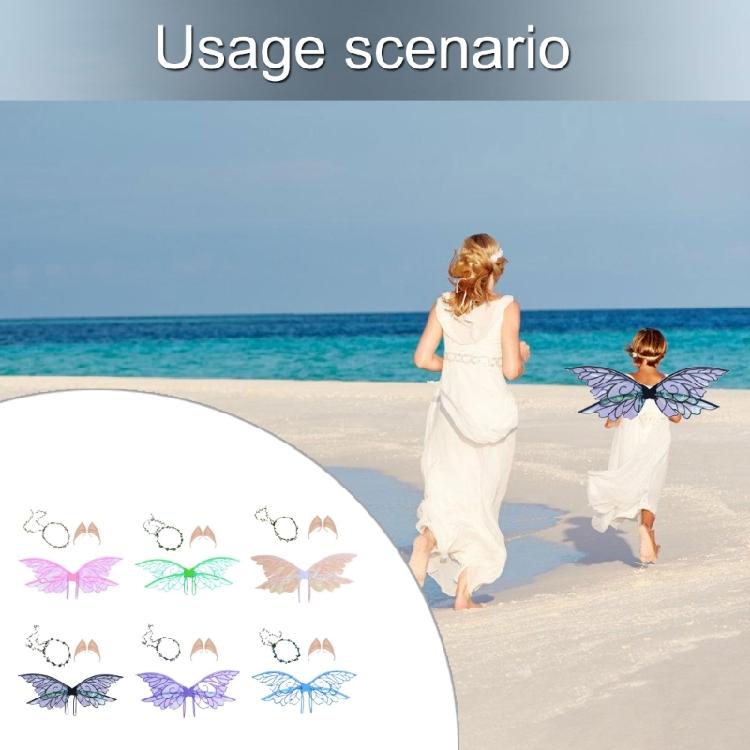 Halloween Wing Costume Women Girl Butterfly Wing Elf Wing with Elf Ears Flower Wreath Halloween Costume Accessories