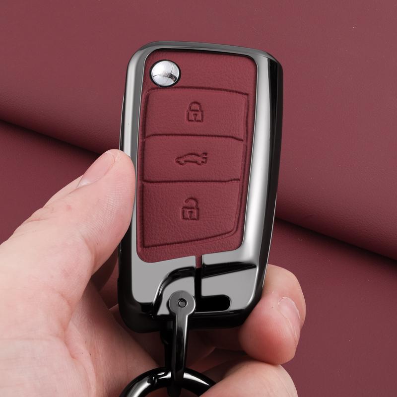 Für VW Leder Auto Fernbedienung Schlüsselhülle Fob Abdeckung Schutzhalter Schale Für VW Volkswagen Golf 7 MK7 Tiguan MK2 T-roc T-cross Zubehör