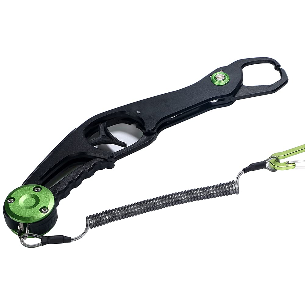 Fish Grip Fish Catcher Ultra Lightweight Aluminum Fish Grabber with Safety Rope (Green)