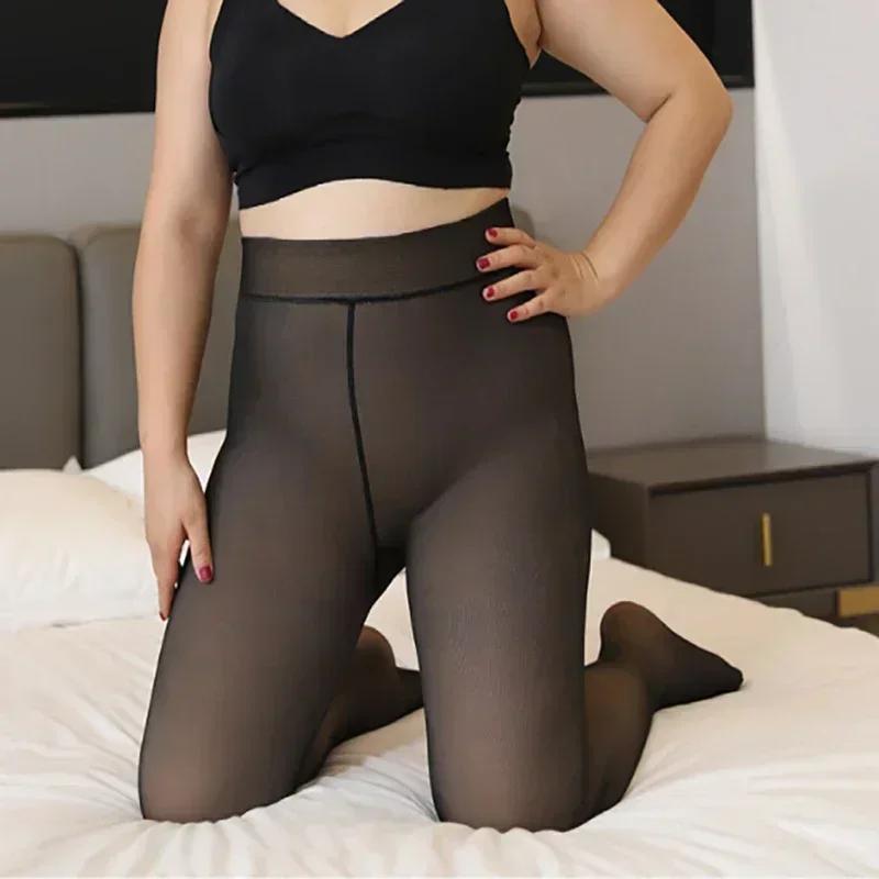 Thicken Warm Tights For Women Winter Thermal Stockings Leggings Sexy Translucent Fleece Velvet Tights Pantyhose Female Pants