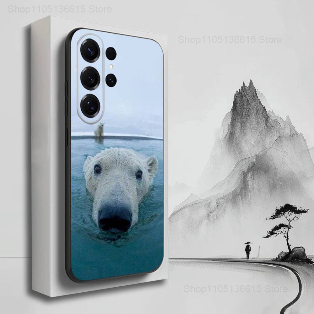Animal Cute Polar Bear For Samsung S9,S10,S20,S10,S21,S25,S24,S23,Ultra,FE,Plus,Lite,Soft Silicone Black Case