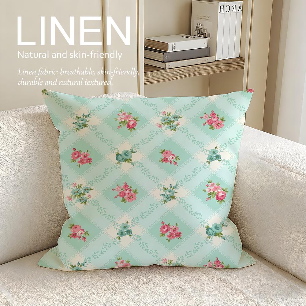 Small Floral Plaid Cushion Cover Linen Decorative Pillowcase Set Pcs X X X Breathable Washable Sofa Cushion Cover