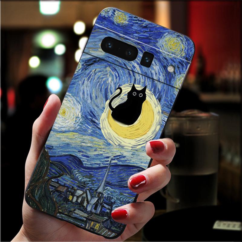 Van Gogh Sunflowers Cat Phone Case For Google Pixel 10 Pro 9 Pro XL 9A 8 7 6 Pro Pixel 8A 7A 6A Pixel 8 7 6 5