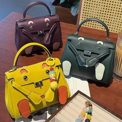 Smiley Bag 2025 New Cute Mini Messenger Bag First Layer Cowhide Shoulder Handbag Spoof Kelli Bag Woman
