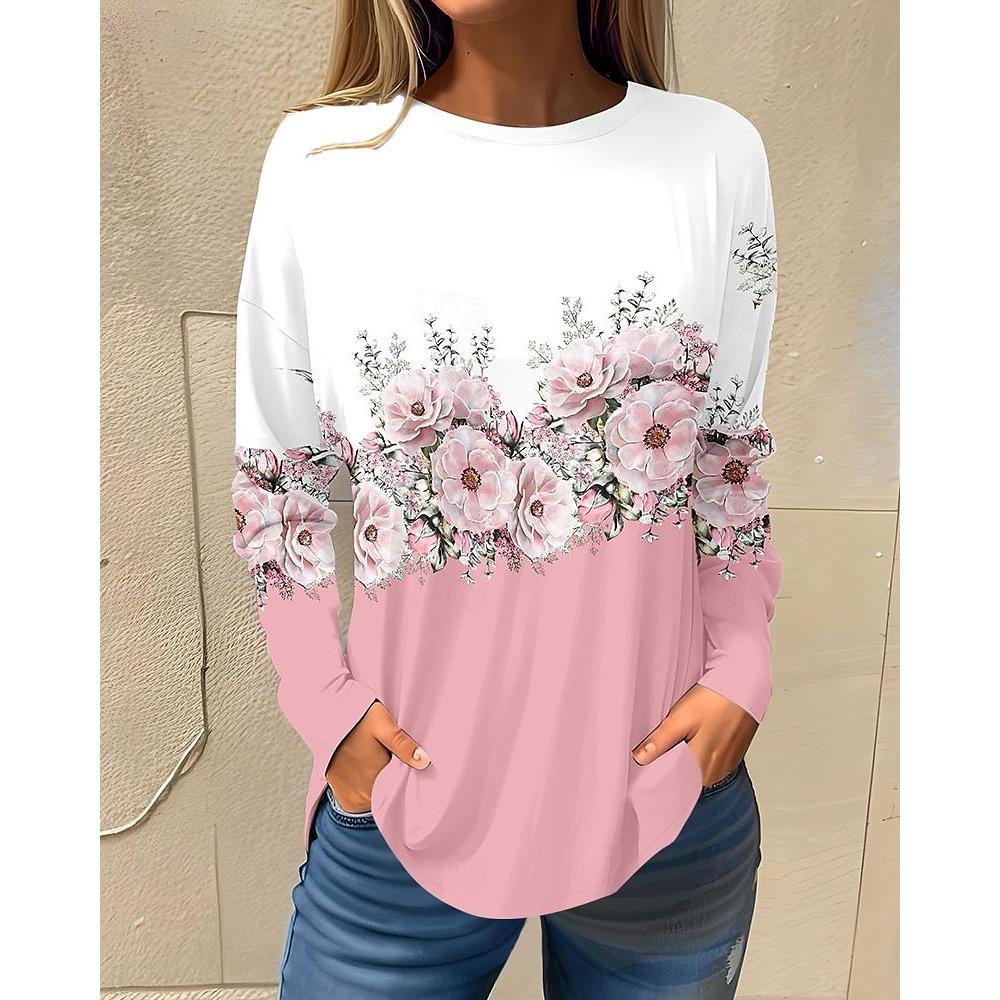 A 3D printed long-sleeved T-shirt for women, casual and fashionable