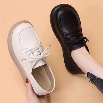 Kleine Lederschuhe Damen 2025 Frühling neue Schnürschuhe Damen flache Schuhe