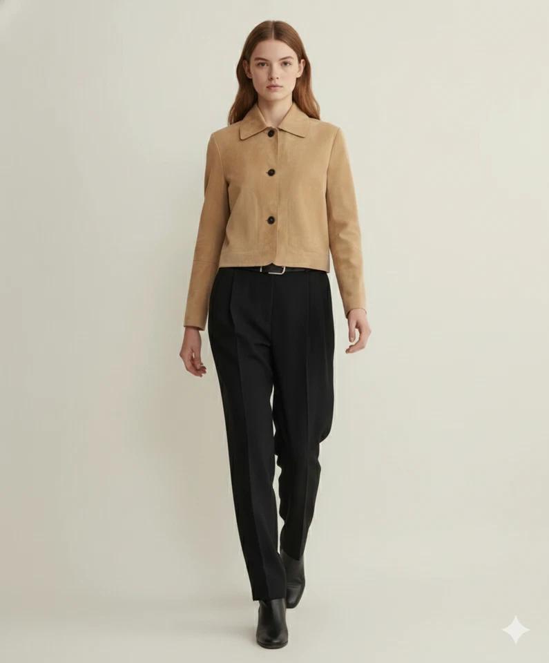 Handmade Party Women's Causal Genuine Tan Suede Lambskin Leather Jacket Motorcycle