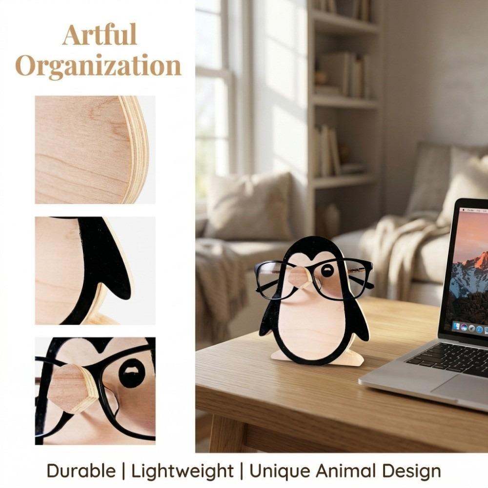 

Cute Animal Eyeglass Holder Wooden Glasses Holder Creative Desktop Rack Home Office Penguin